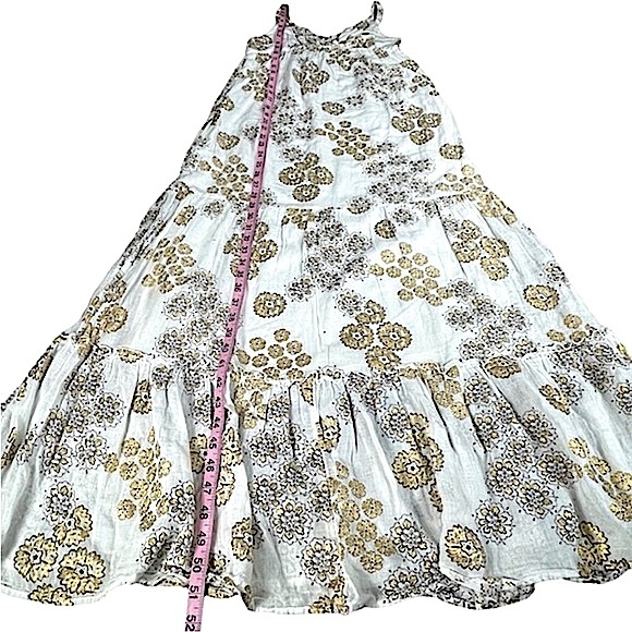 Old Navy size small ivory dress with metallic silver gold floral ruffled bottom - Picture 11 of 13